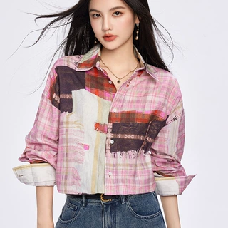 G0227小众品牌女装跨境国潮牌小个子粉色高级感短袖衬衫外套长袖
