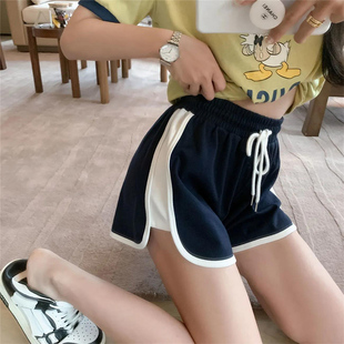 Chic Hong Kong Style Spicy Girl High-Waisted Shorts for Women, New Summer Design with Contrasting Colors, Loose and Slimming Casual Sports Hot Pants