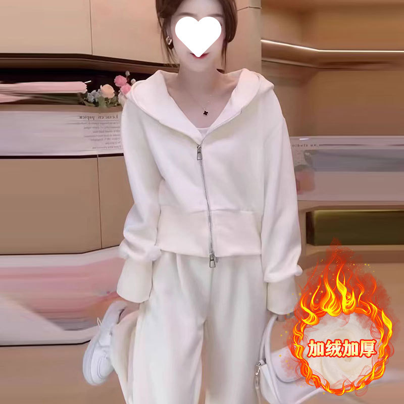春秋季奶油色系穿搭棉/棉休闲运动套装女网红炸街减龄显瘦|undefined