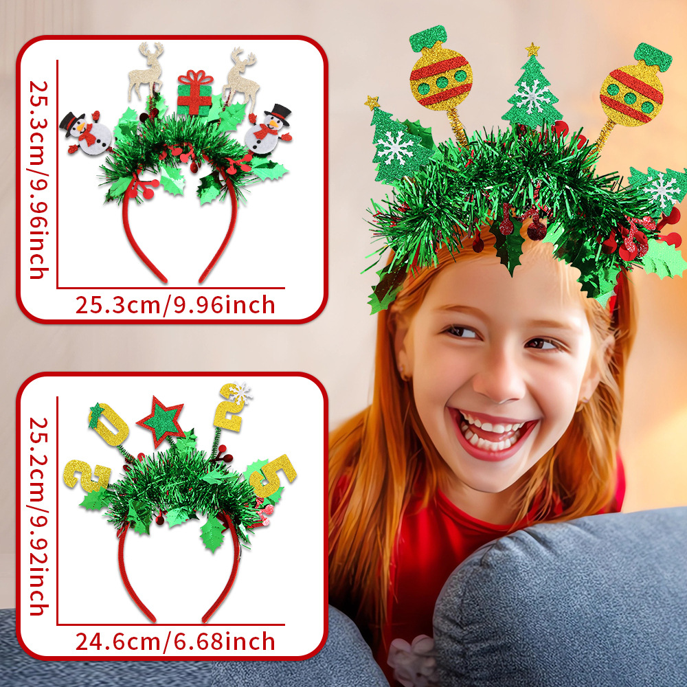 Juldekorationer Färgstång Hårring Älg Snögubbe Festklädsel Nyttår 2025 Digitalt Pannband_voghion.com