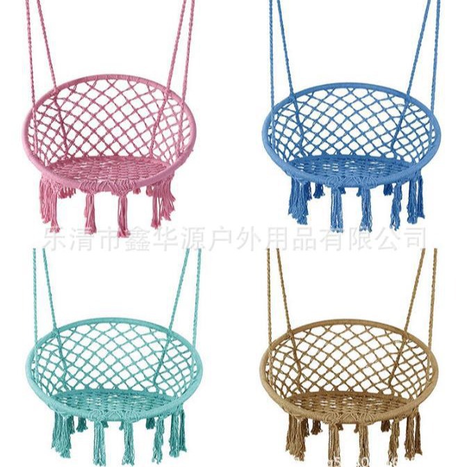 Balcón interior y exterior silla colgante oscilante hamaca de punto hecho a mano para adultos y niños con flecos cuerda de algodón silla de columpio al por mayor