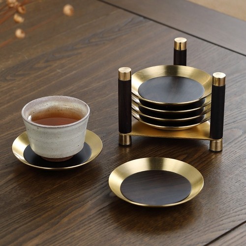 High-end copper, wood, ebony, and rosewood solid wood tea coaster—elegant, minimalist, and newly designed in the Chinese style, featuring heat-resistant functionality.