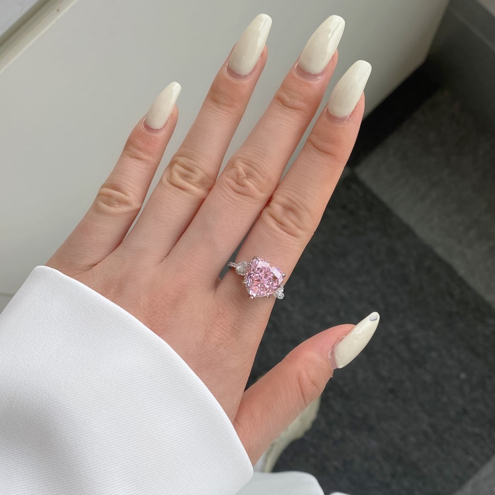12g Weight Zircon Inlay Material Rings Classification 5, 9 Ring Size 1 Piece Quantity Holiday, Daily Occasion 925 Sterling Silver Material Geometric, Heart Shape Pattern Women's Gender Plating Design Elegant, Lady Style 925 Sterling Silver Zircon Geometric Heart Shape Rings 4