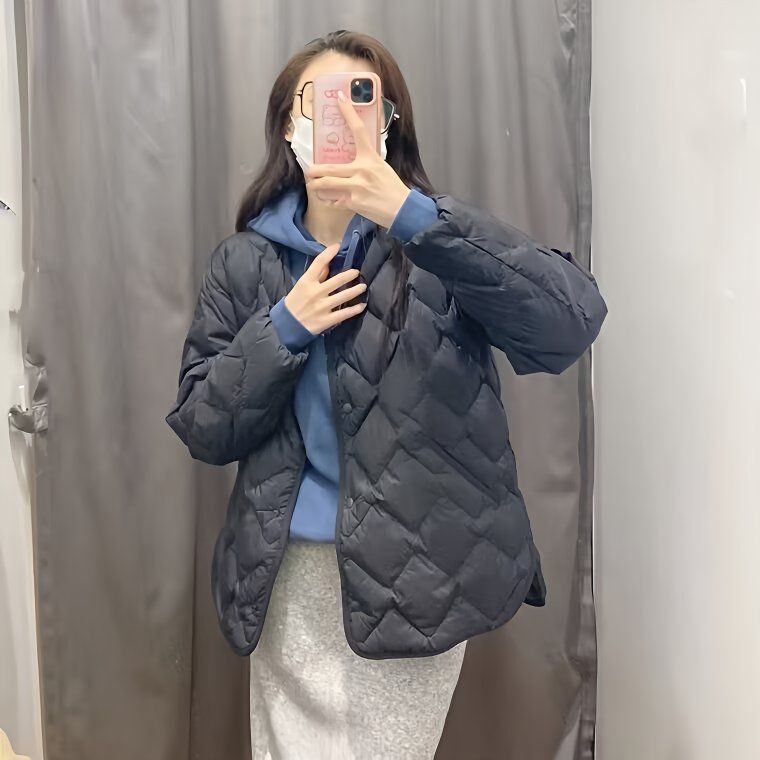 2025 New Casual Jacket Lightweight down Jacket Women's Short Lightweight Collarless V Neck Liner Large Size Jacket Trendy