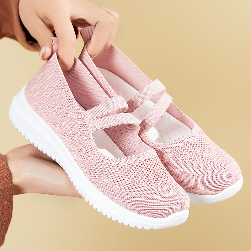 Women's Shoes Cloth Shoes Large Size Foreign Trade Women's Shoes Breathable Fly Knit Shoes Soft Sole Casual Mom Shoes