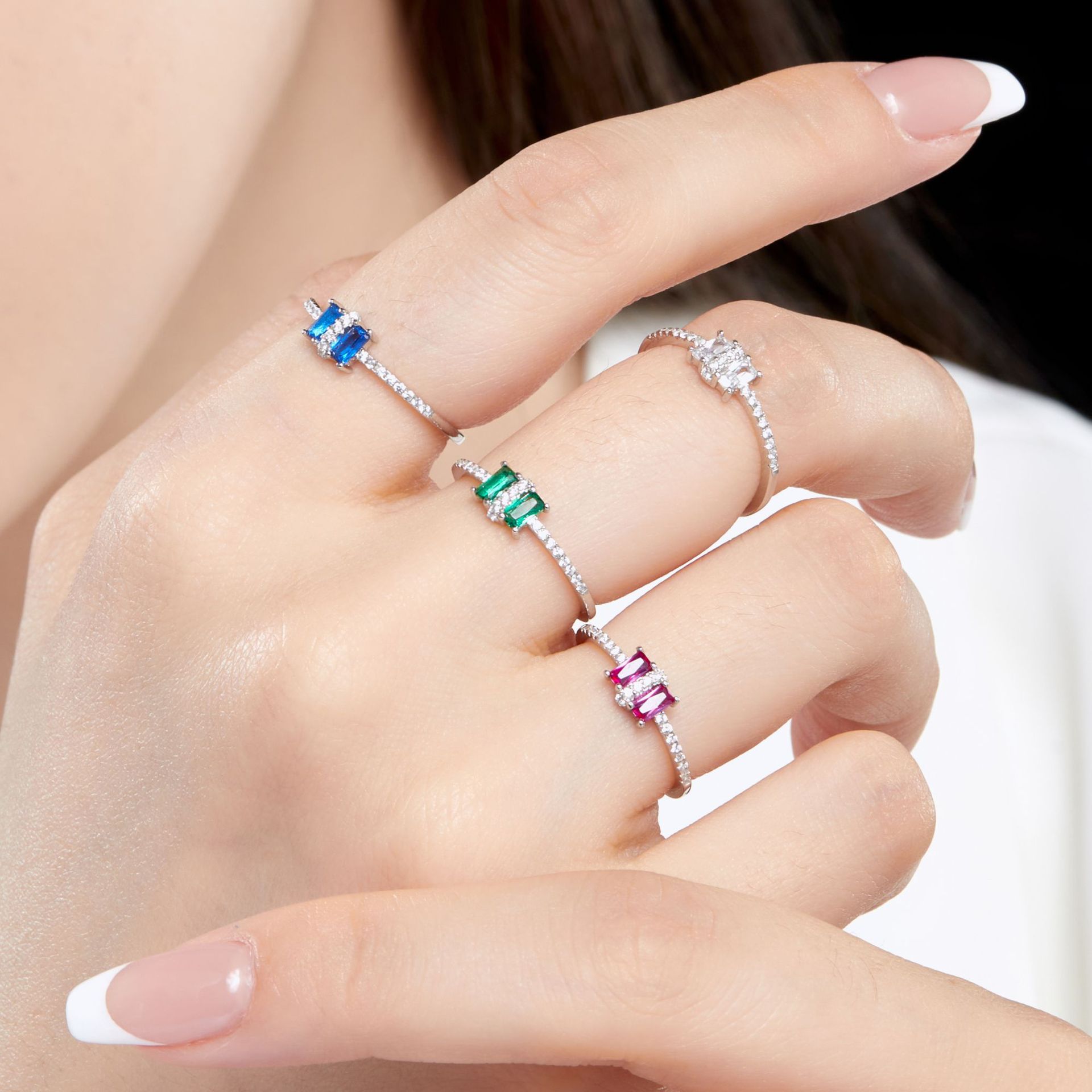 Fashion Rectangle Silver Plating Inlay Zircon Open Ring 1 Piece