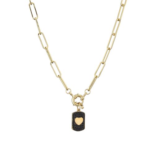 HECHENG Jewelry Double Color Five-Pointed Star Heart Pendant Necklace with Diamond Accents, Black Rhodium Plated Gold Necklace