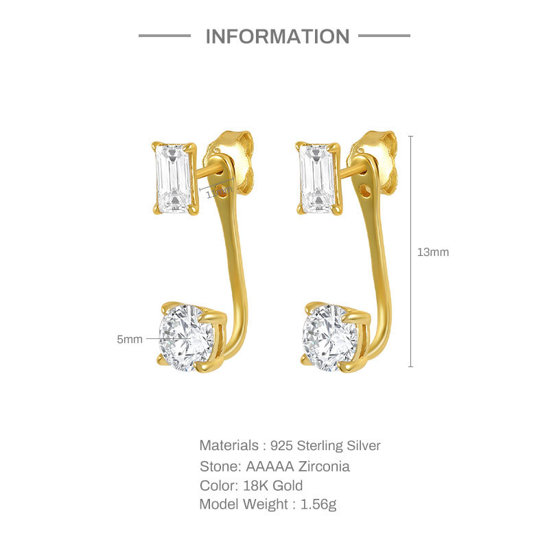 Fashion Geometric Sterling Silver Plating Inlay Zircon Ear Studs 1 Pair