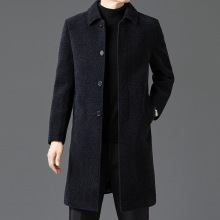 品牌秋冬季新款羊毛大衣男中老年长款加绒加厚翻领毛呢保暖外套潮