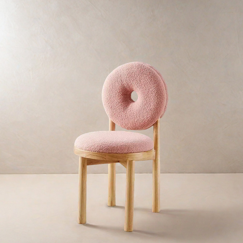 Internet celebrity donut back chair bedroom dressing room solid wood makeup chair cream style lambswool soft bag dining chair