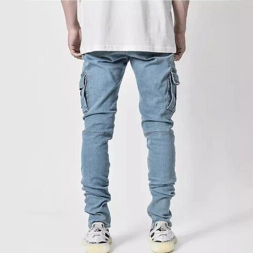 2025 European and American Cross-border New Men's Side Pocket Elastic Petite Slim Fit Jeans