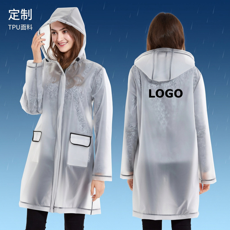 Customized Cross-Border Tpu Transparent Edge-Sealed Raincoat for Adults, Women's Short Rain Poncho for Outdoor Hiking, Portable with Logo Printing