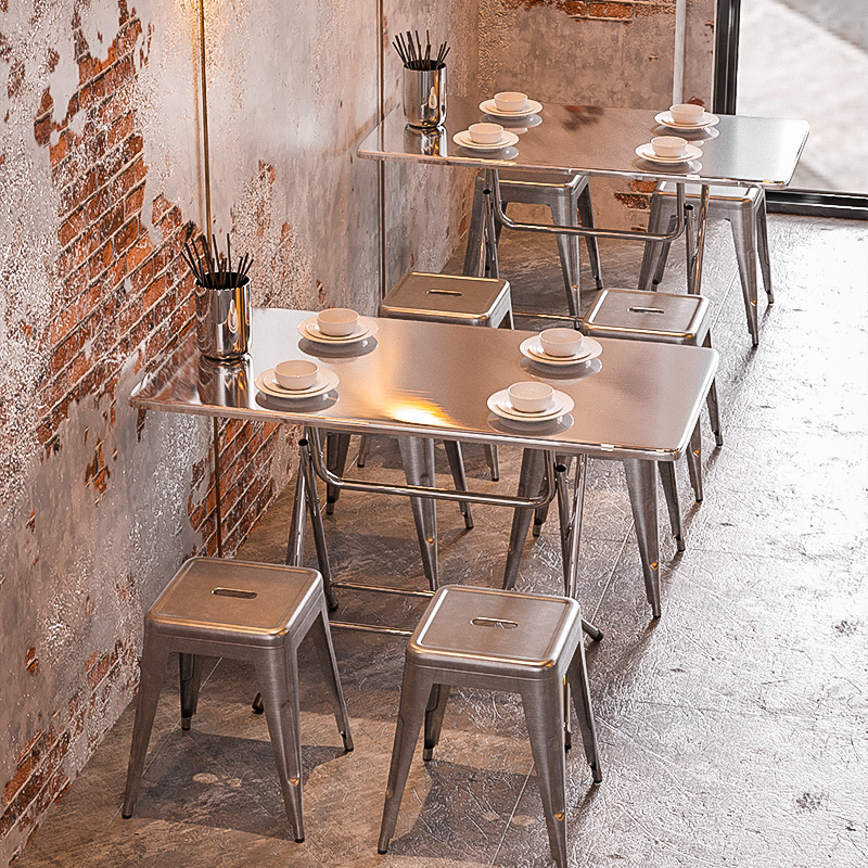工业风烧烤店不锈钢折叠桌椅组合串串奶茶店小吃店餐饮店一桌四椅