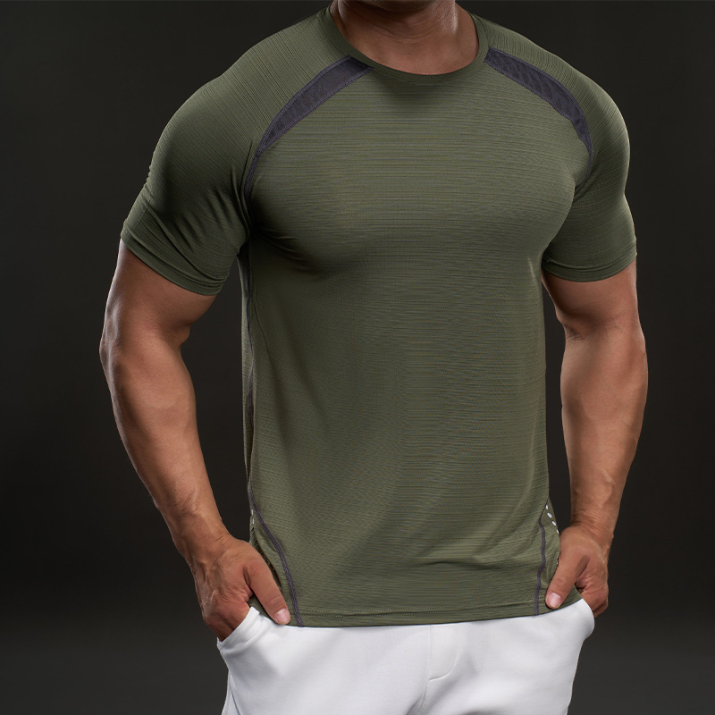 Summer Short-Sleeved Ice Silk T-Shirt for Men 2026 Fitness Thin Breathable European and American Style Cross-Border Quick-Drying Sports T-Shirt for Men