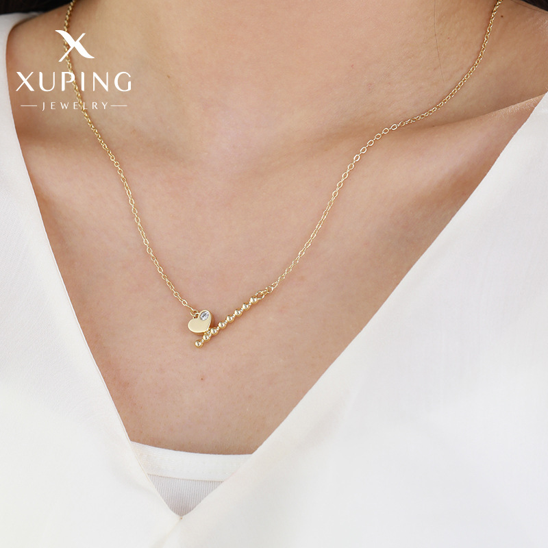 Collar Xuping Nuevo, Estilo Minimalista y Moderno, con Forma de Corazón, Cadena para Clavícula con Diseño de Piedras Artificiales, Versátil