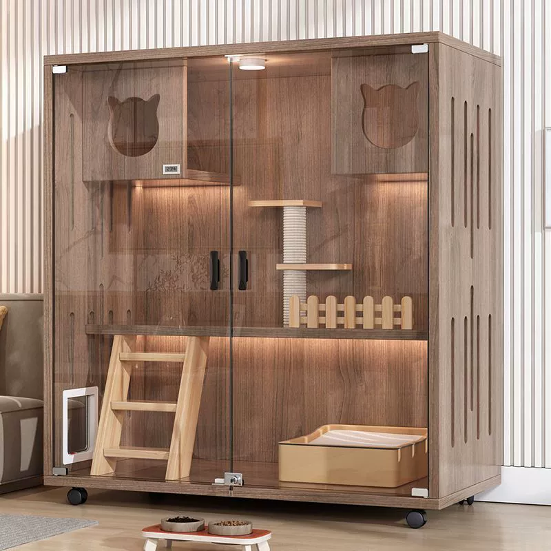 Кошачья вилла из массива дерева Роскошная клетка Кошачий домик Кошачий домик Домашний Крытый кошачий дом Кошачье гнездо Кошачий шкаф