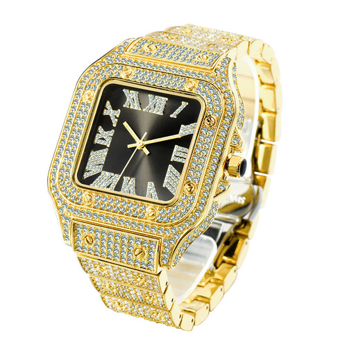 MISSFOX watch European and American Roman scale high-end fashion hip-hop diamond full diamond square men's watch