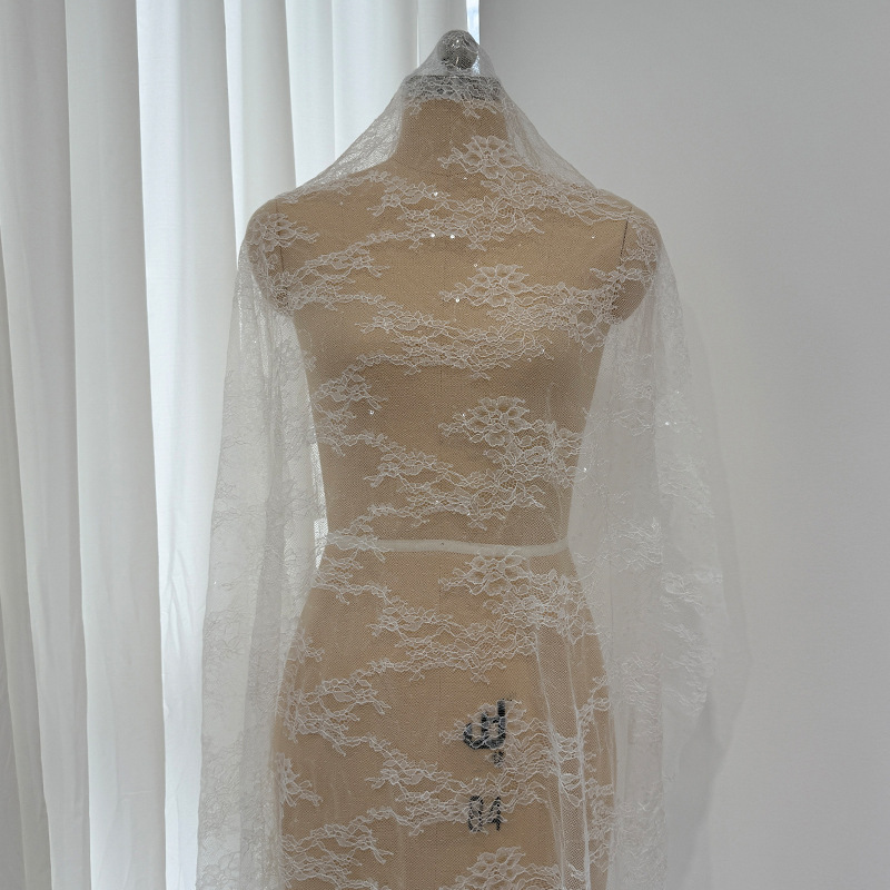 52g de nylon sin balas gran flor delgada bordada tela de encaje chaleco ropa interior camisa de base tela vestido de boda