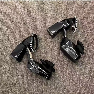Sandals for Women 2023 New Summer Bow Fairy Style Thick-Soled Pearl Straps Fashionable Open-Toe Roman Women's Shoes