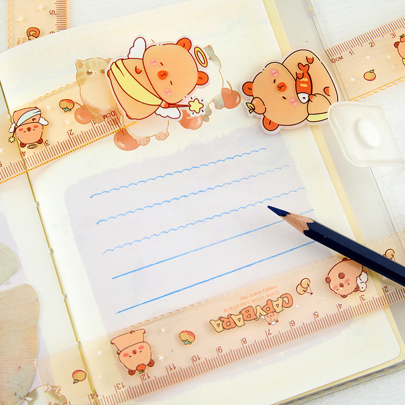 Regla Kapibala 15cm regla de color de alto valor medición dibujo material de papelería de aprendizaje para estudiantes de primaria