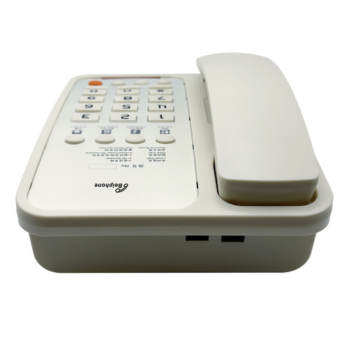 Hotel logo, one-touch dialing hotel room phone, hotel room telephone, apartment room phone