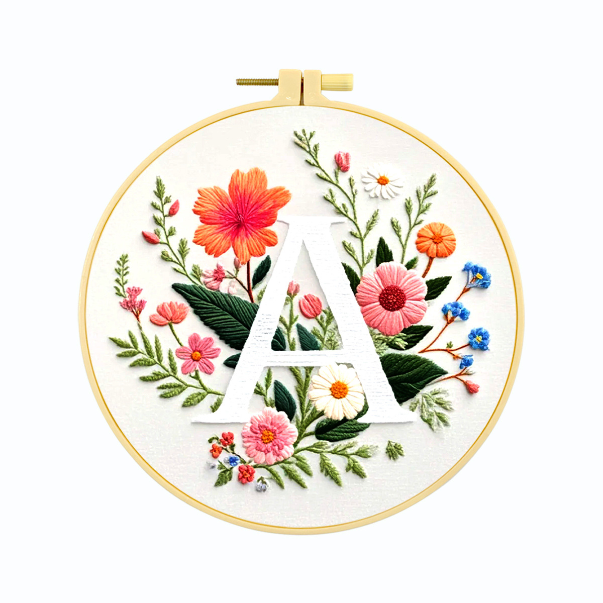 Hecho a mano flores y plantas europeas bordadas paquetes de materialdiy inglés 26 letras simple principiante nivel de bordado al por mayor
