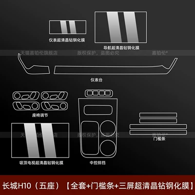Car interior film, Haval H10 center pillar protective film - great-wall-h10-five-seater-full-set-door-sill-strips-three-screen-ultra-clear-crystal-tempered-film