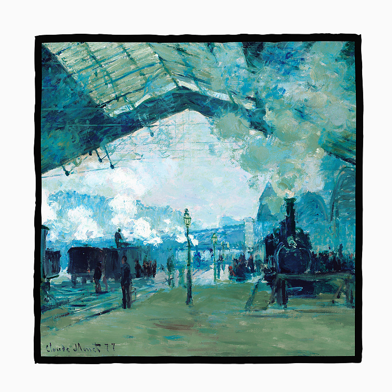 53cm Monet oil painting series railway station printing ladies twill small scarfpicture2