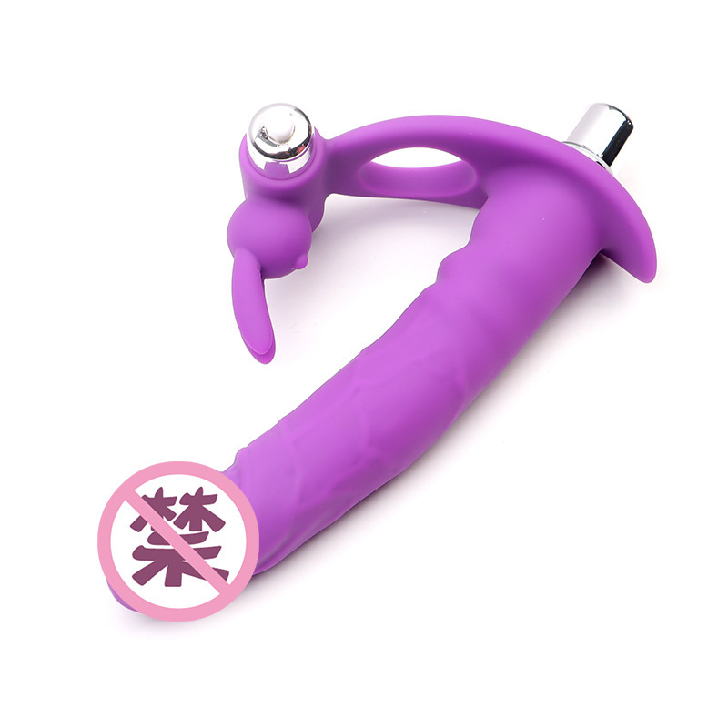 Vibrating Dual-Plug Penis Ring Silicone Wearable Couples Vibrator — detail image 2