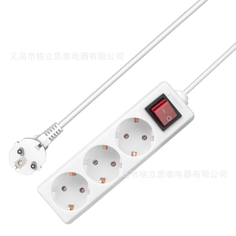 Gelistar跨境专供插板欧标欧规3孔位插排排插带开关接线外贸插座