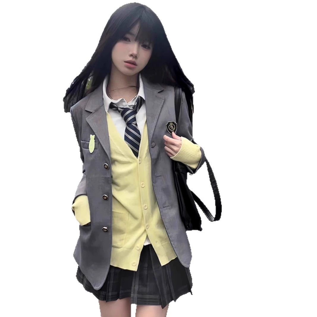 Genuine suit, multicoloured student pleated skirt, jacket