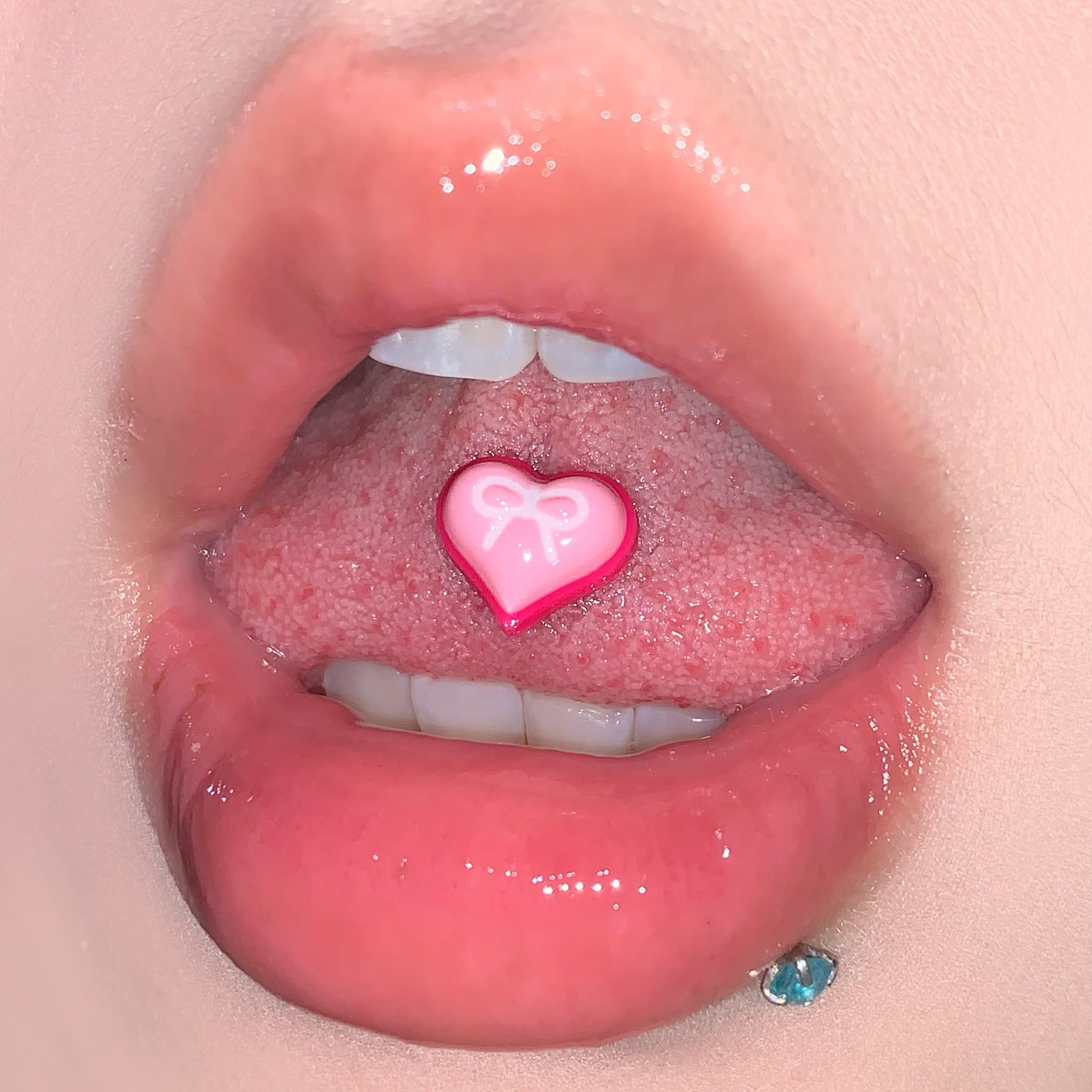 Labret stud lip piercing jewelry styling detail