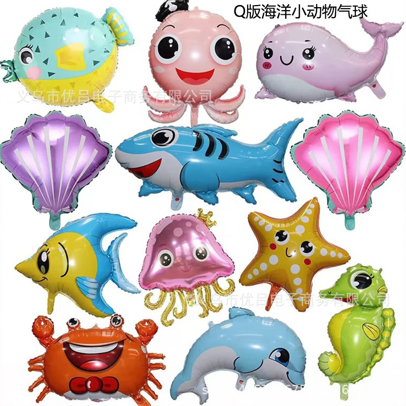 Q version Marine small animal aluminum film balloon octopus dolphin crab birthday decoration aluminum foil balloon party