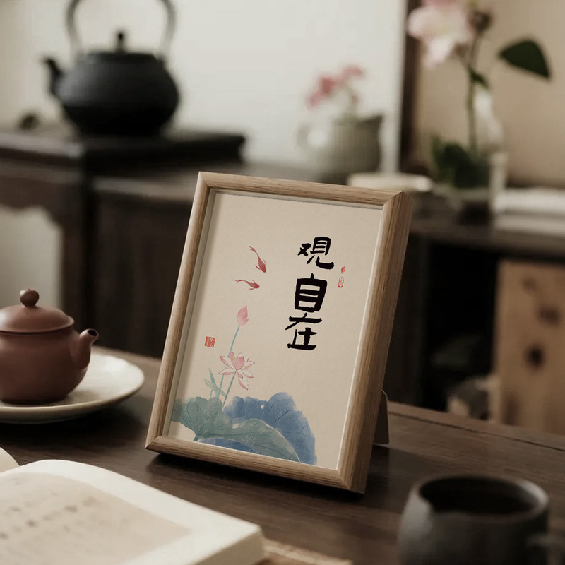 新中式实木相框摆台书法字画家居装饰礼品摆件|undefined