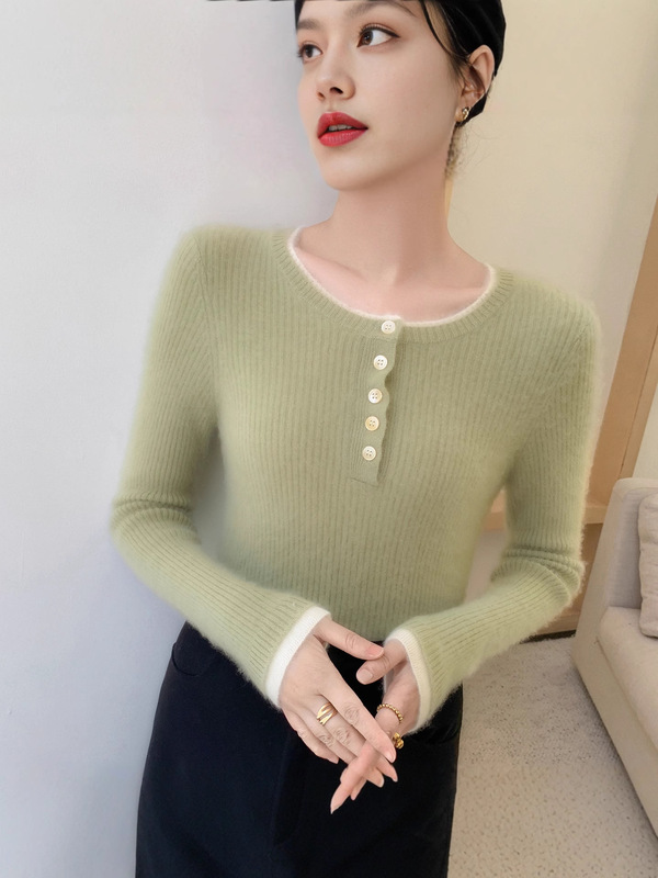 气质百搭~秋冬羊绒衫女圆领修身纯色内搭针织衫紧身毛衣打底上衣|undefined