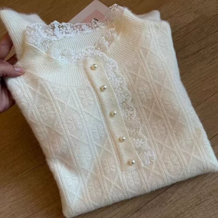 2026 New Style Half-High Collar Jacquard Knitted Base Shirt for Women, Stylish and Age-Reducing Plus-Size Women's Top, Autumn and Winter Sweater