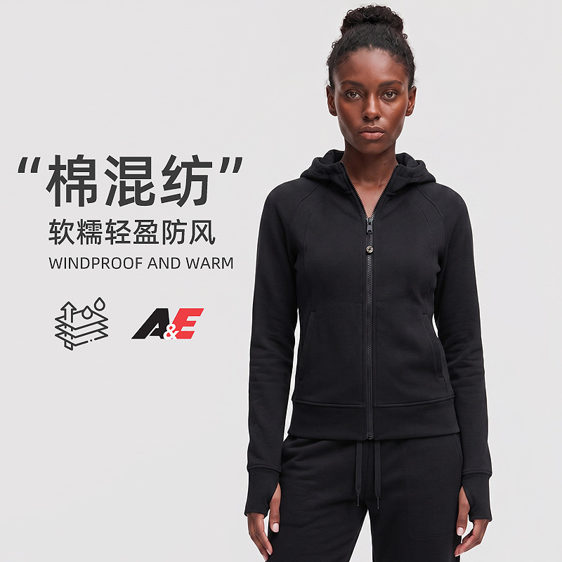 Hooded Sports Jacket for Women, Loose Casual Cardigan, Fitness Sweatshirt, Windproof and Warm Yoga Wear, Zip-Up Hoodie