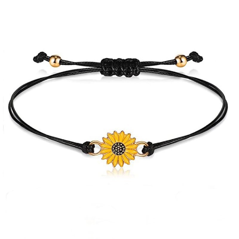 Cross-Border Amazon Hot-Selling European and American Alloy Sunflower Daisy Wax Rope Braided Friendship Couple Bracelet