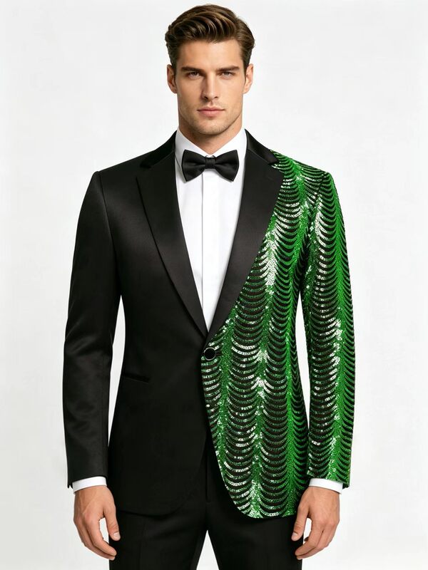 Men's Suit Jackets Wholesale, Wave-Pattern Sequin Shiny Casual Suits, Trendy Light Luxury Blazers