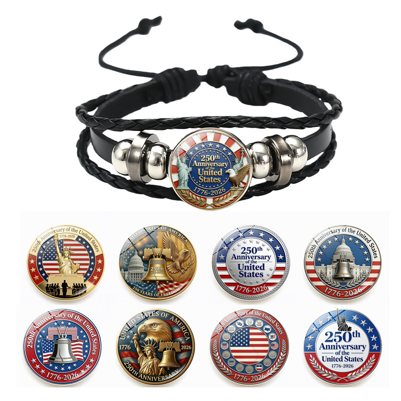 American 250Th Anniversary Leather Bracelet Jewelry Gift Cross-Border Hot-Selling Anniversary Jewelry Souvenir Wholesale