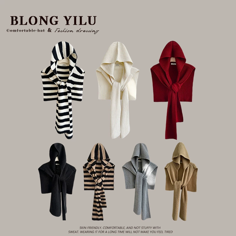 Дизайн в полоску трикотажный шаль женский осенний и зимний новый теплый шарф шапка