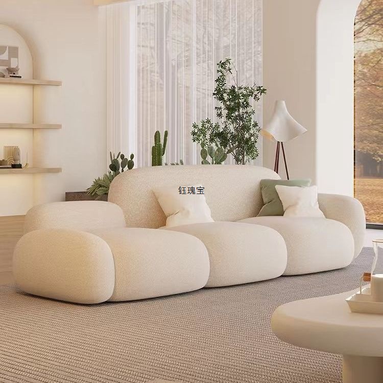 Living Room Simple Modern Cream Style Rental House Fabric Sofa Straight Row Light Luxury Bedroom Douyin Popular Cloud Sofa