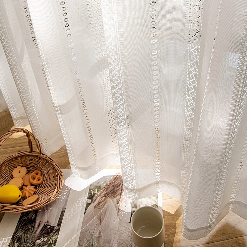 Hilo de espejo grueso semi-sombreado hilo blanco bordado cortina de gasa transparente sala de estar balcón dormitorio balcón ventana de la Bahía