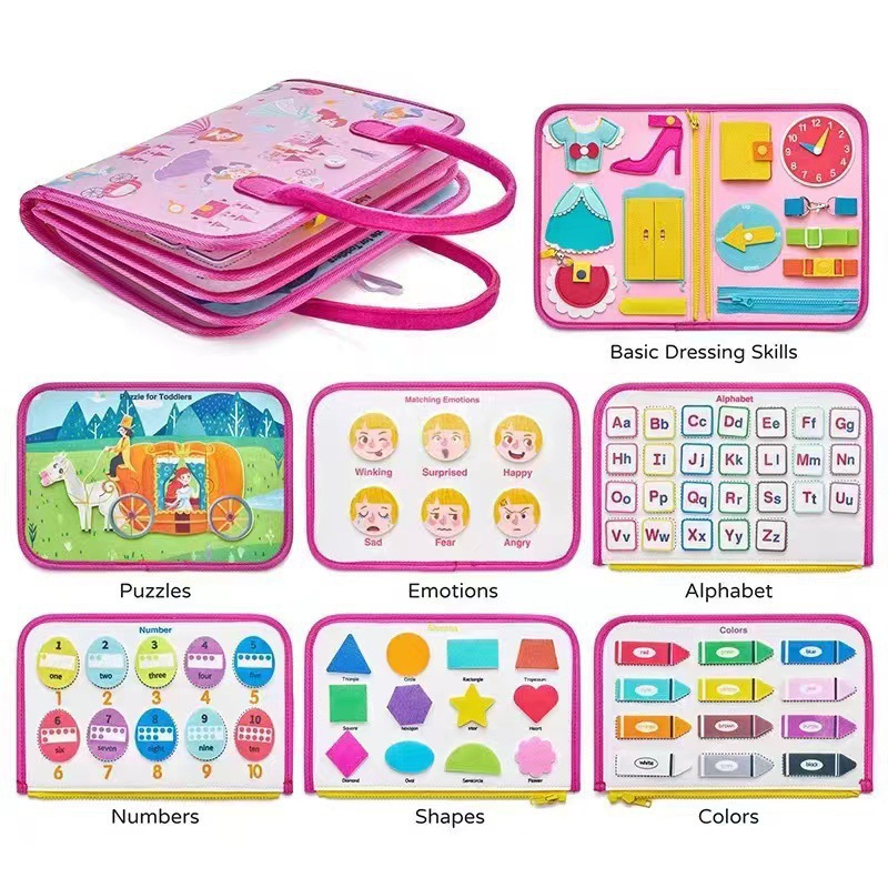 Cross-border Pink Princess DIY juguetes educativos para niños de educación temprana tablero ocupado tablero de aprendizaje de fieltro Montessori Junta de Educación Temprana conjunto