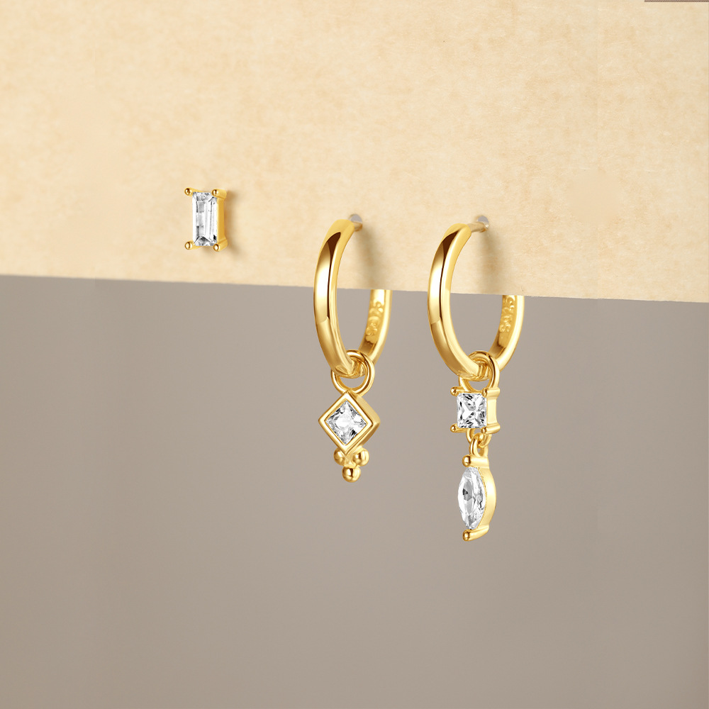 5g Weight 925 Sterling Silver Ear Needle Material Zircon Inlay Material Earrings Classification 3 Pieces Set Quantity Daily, Street Occasion 925 Sterling Silver Material Geometric Pattern Women's Gender Inlay Design Simple Style, Shiny Style 3 Pieces Set 925 Sterling Silver Zircon Geometric Earrings 9