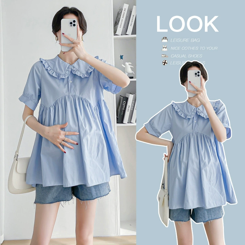 Летняя рубашка для беременных, летняя кукольная рубашка с покрытием живота, маленькая рубашка, топ, летние шорты, костюм из двух предметов