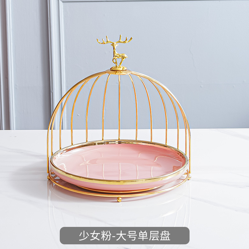 Plato de fruta de cerámica de lujo ligero mesa de café de la sala de estar cesta de frutas en casa plato de pastel de caramelo creativo adornos de almacenamiento de postre de doble capa