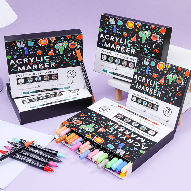 Manufacturer Wholesale Double-Headed Acrylic Marker Pens Waterproof Quick-Drying Children's Art Special Soft-Tip Colored Pens Painting Pen Set