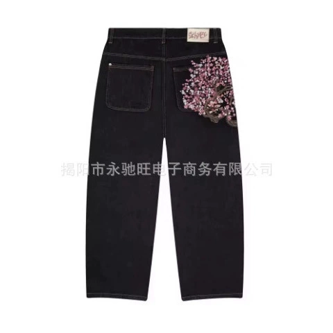 Модные джинсы в американском стиле, новые индивидуальные выцветшие джинсы, свободные повседневные брюки унисекс в японском стиле, уличные брюки