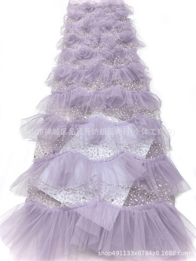 Falda de pastel laminada hecha a mano hilo de malla de perlas ligero lujoso vestido de aire de hadas de estilo de moda alta tela de vestido